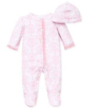 Little Me Damask Print Footie & Hat Set, Newborn girl