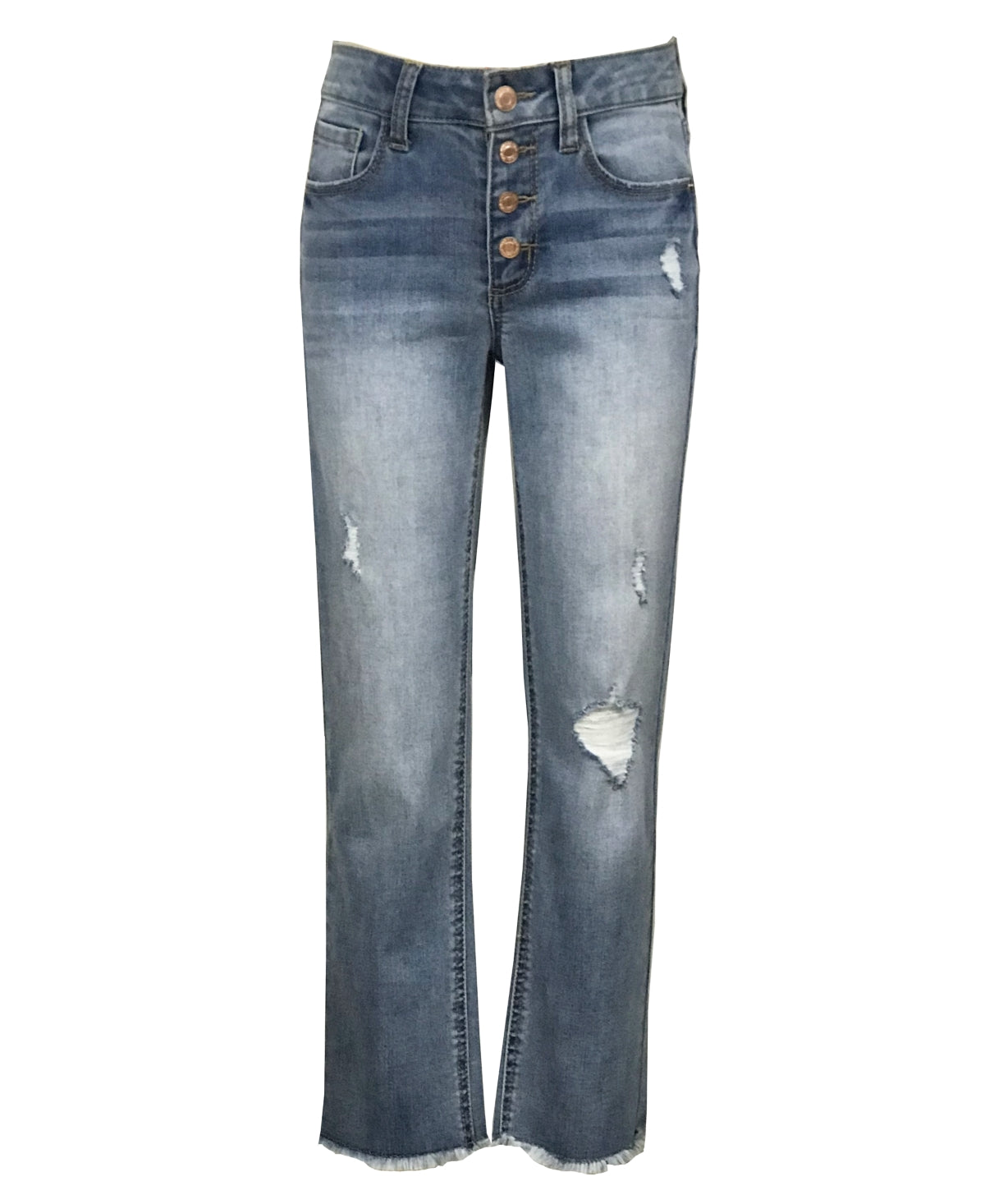 Imperial Star Big Girls Button Fly Destructed Straight Leg Jeans - Asta Wash