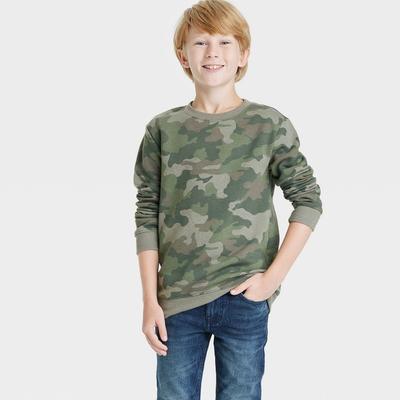 Cat & Jack Boys' Crew Fleece Pullover Camo Green XS