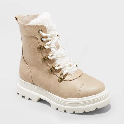 Girls' Willa Zipper Lace-up Combat Shearling Style Boots with Side Zipper Detail