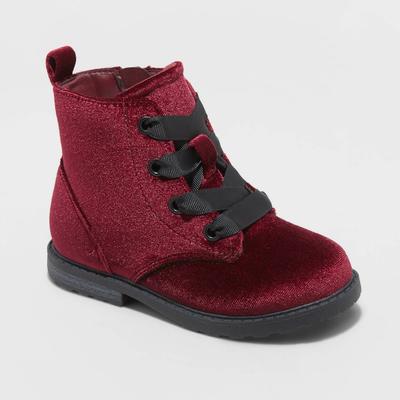 Toddler Girls' Giovanna Crushed Velvet Boots - Cat & Jack Burgundy 5