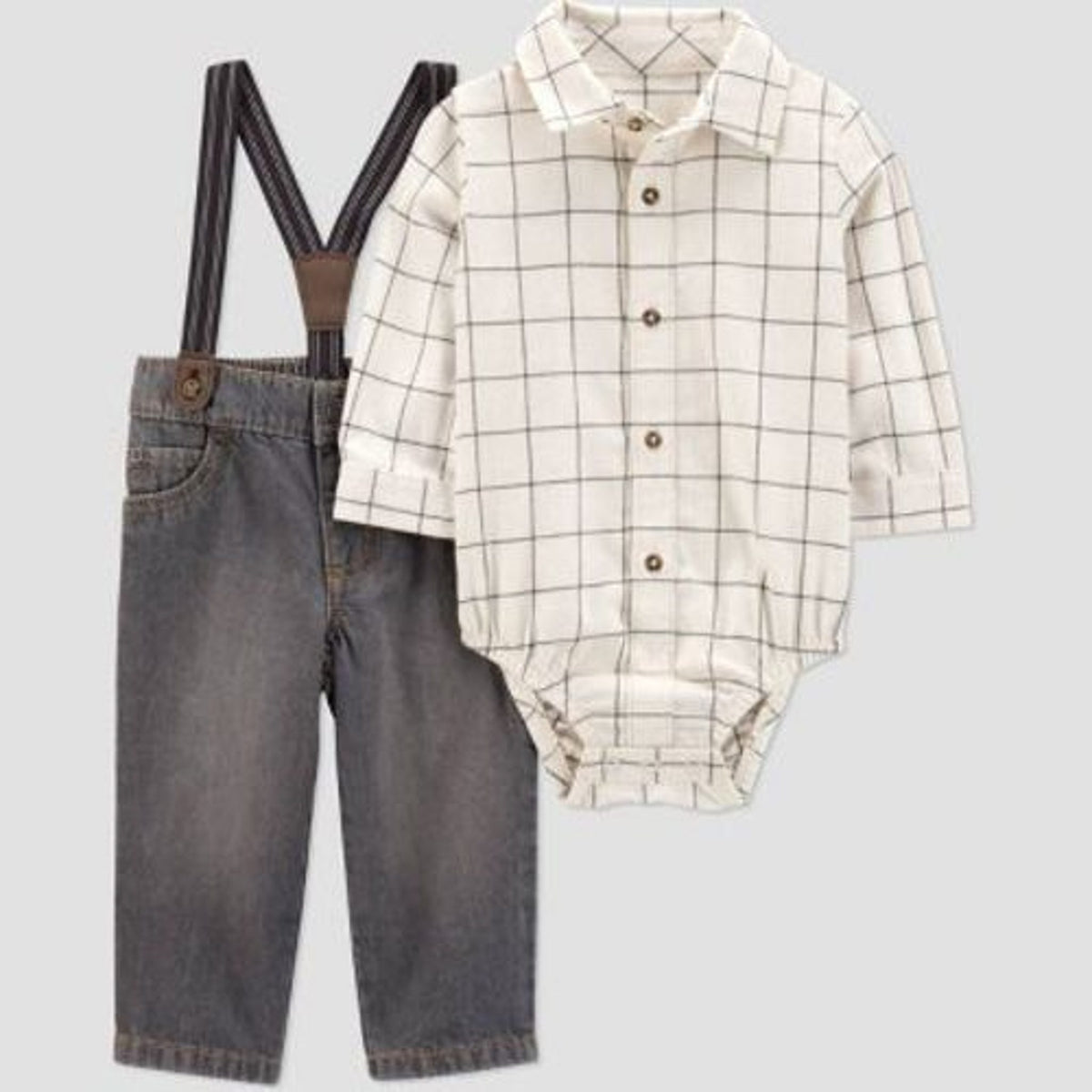 Carter's Baby Boys' 2pc Plaid Suspender Set - Newborn Ivory