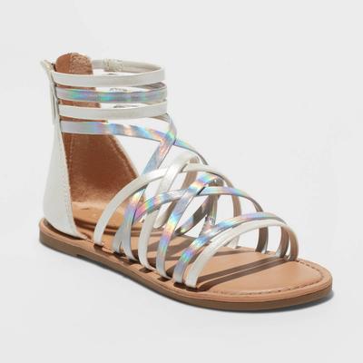 Girls' Dion Zipper Metallic Ankle Strap Sandals - Cat & Jack™ White 2