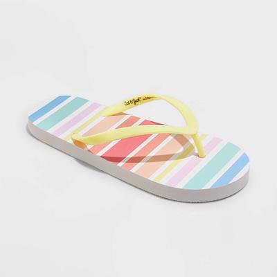 Kids' Sam Striped Slip-on Flip Flop Sandals - Cat & Jack White 13 - Girl