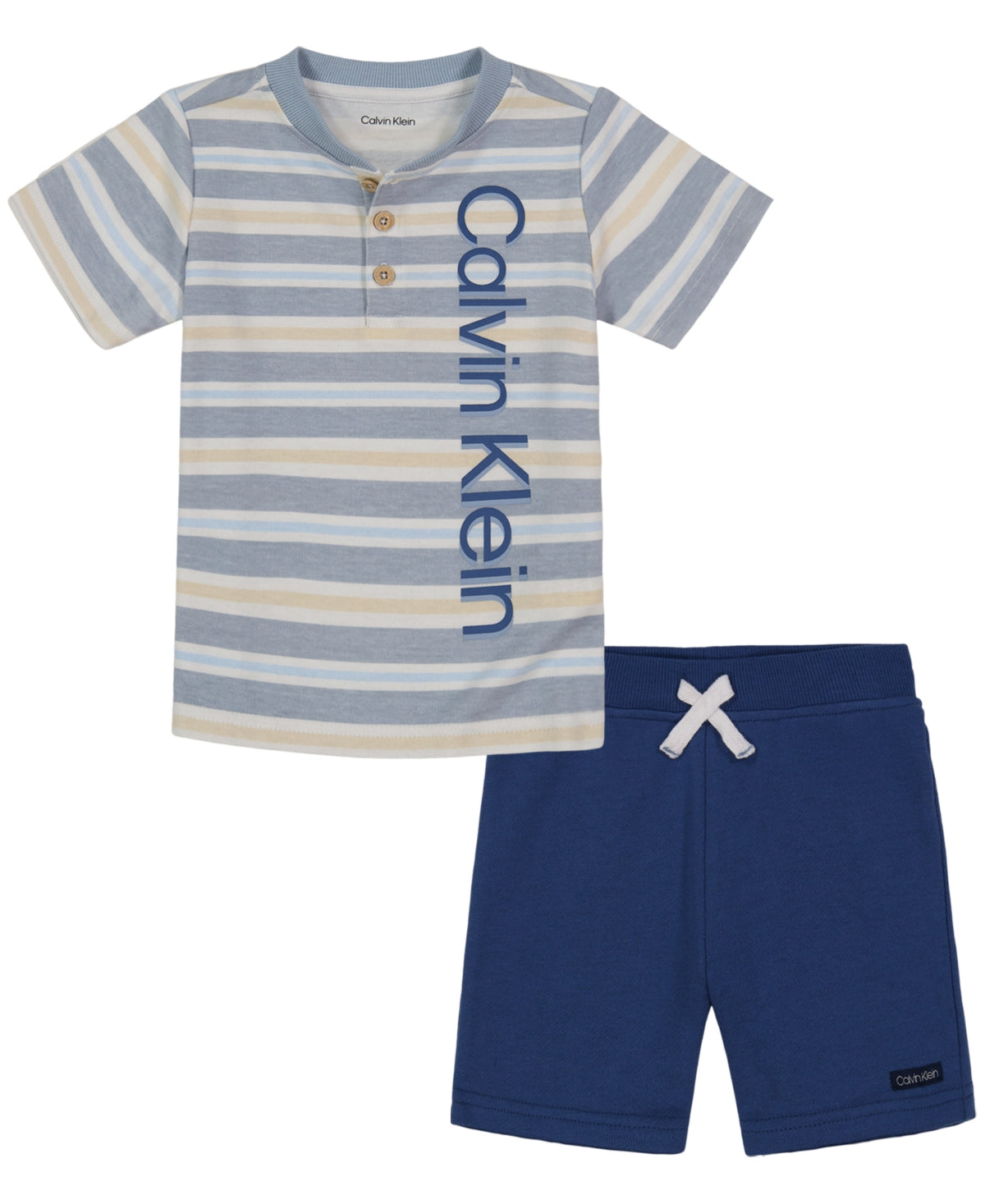 Calvin Klein Baby Boys Henley T Shirt and Shorts, 2 Piece Set - Blue