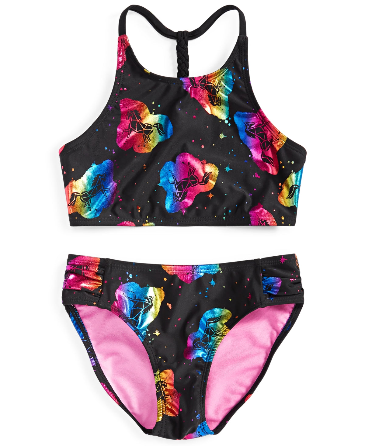 Breaking Waves Big Girls 2-Pc. High Neck Unicorn Swimsuit