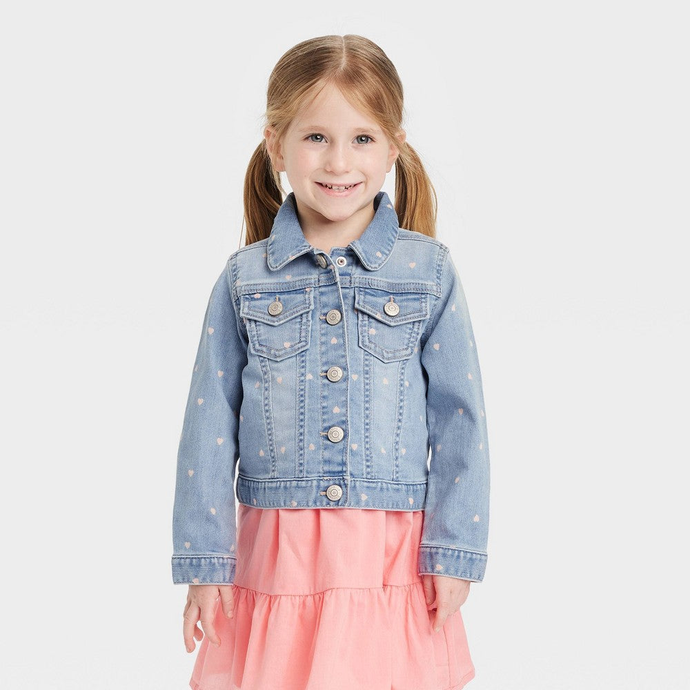 OshKosh B'gosh Toddler Girls' Heart Denim Jacket - Blue 2T: Cotton Blend, Button Down, Classic Pattern, Machine Washable