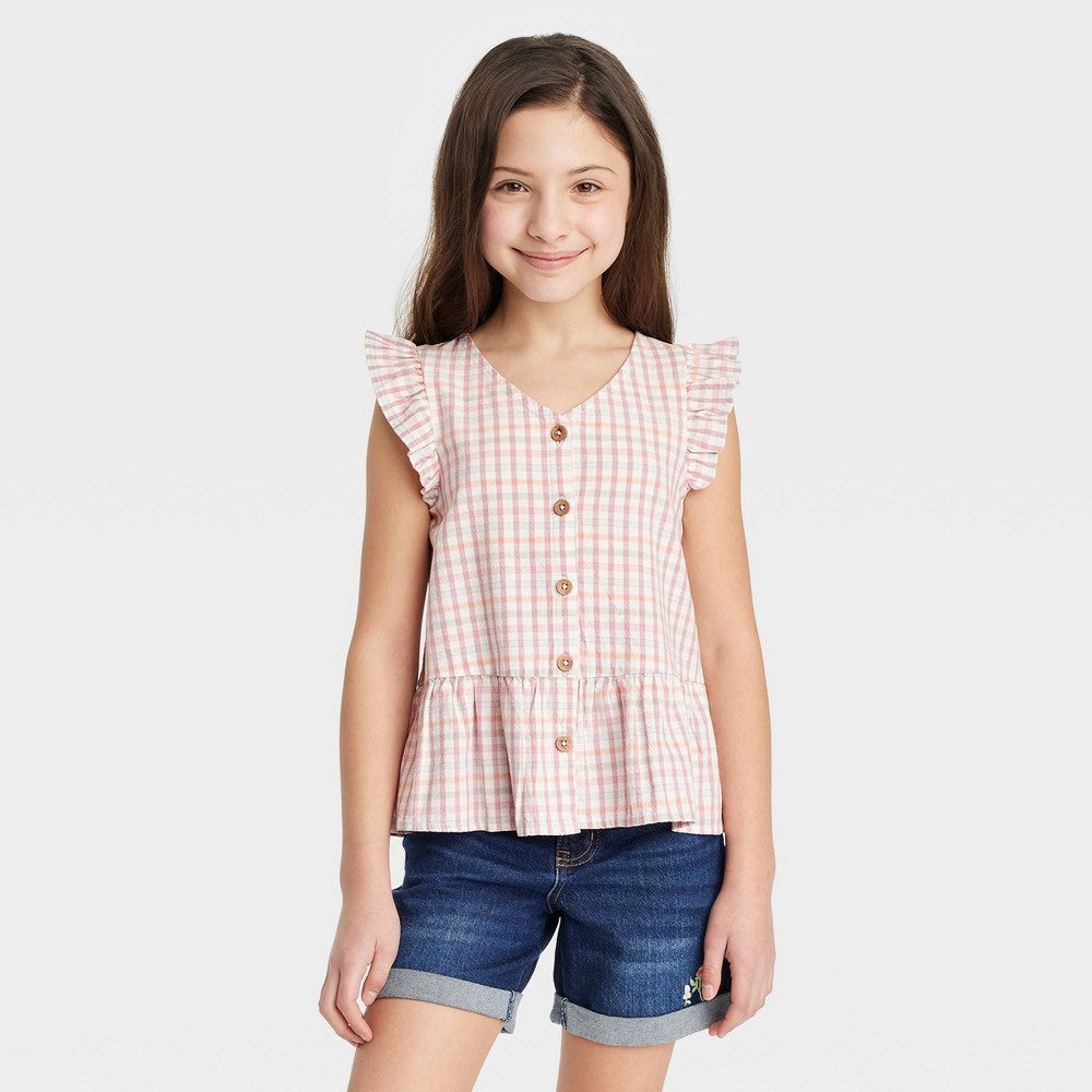 Cat & Jack Girls' Sleeveless Woven Shirt Size M