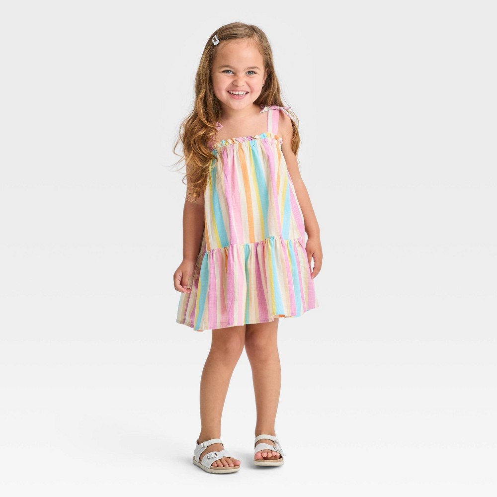 Cat & Jack Toddler Girls' Rainbow Striped Dress 3T Beige