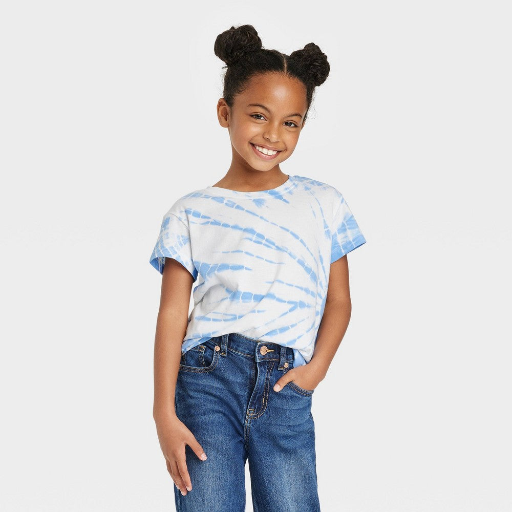 Cat & Jack Girls' Tie-Dye T-Shirt Sky Blue Size M Girl