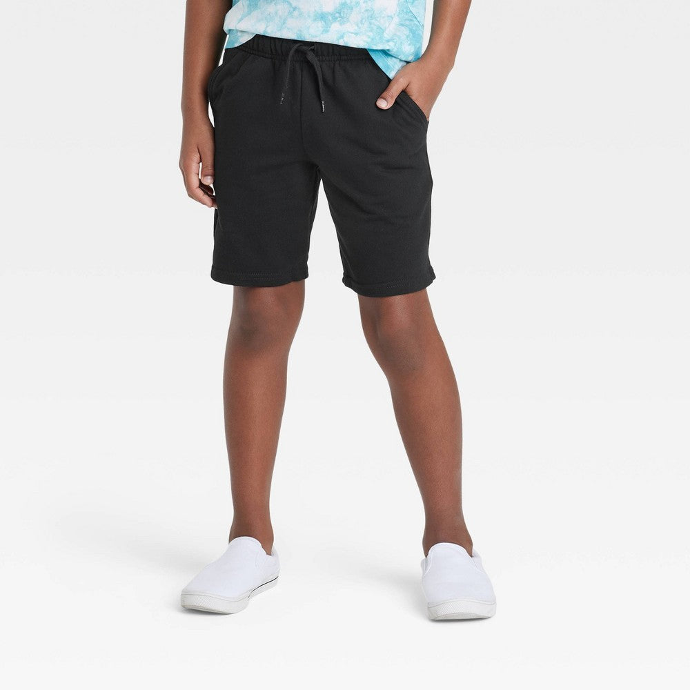 Boys' Pull-on 'at the Knee' Knit Shorts - Cat & Jack™ Black XS: Cotton Blend, Recycled Polyester, French Terry, Drawstring Waist