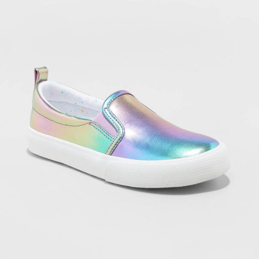 Girls' Sariah Rainbow Stripes Slip-on Sneakers - Cat & Jack™ Iridescent 13