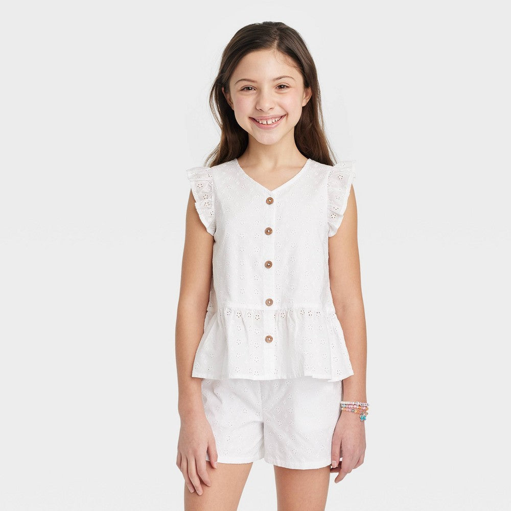 Cat & Jack Eyelet Sleeveless Shirt, White XS Girl