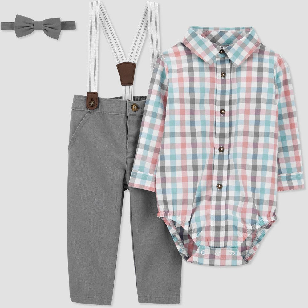Carter's Just One You Toddler Boys' Plaid Top & Bottom Set - Pink/Gray/Blue 2T