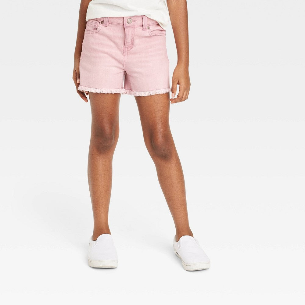 Cat & Jack Girls' Pink Mid-Rise Cut-Off Jean Shorts, Size L
