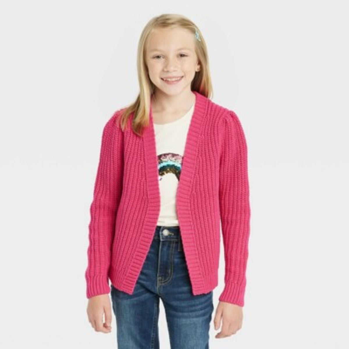 Cat & Jack Girls' Short Open Layering Cardigan, Medium Pink S