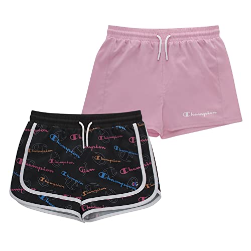 Champion Girls' Active Shorts Pack of 2, Black/Pink, Size 10-12