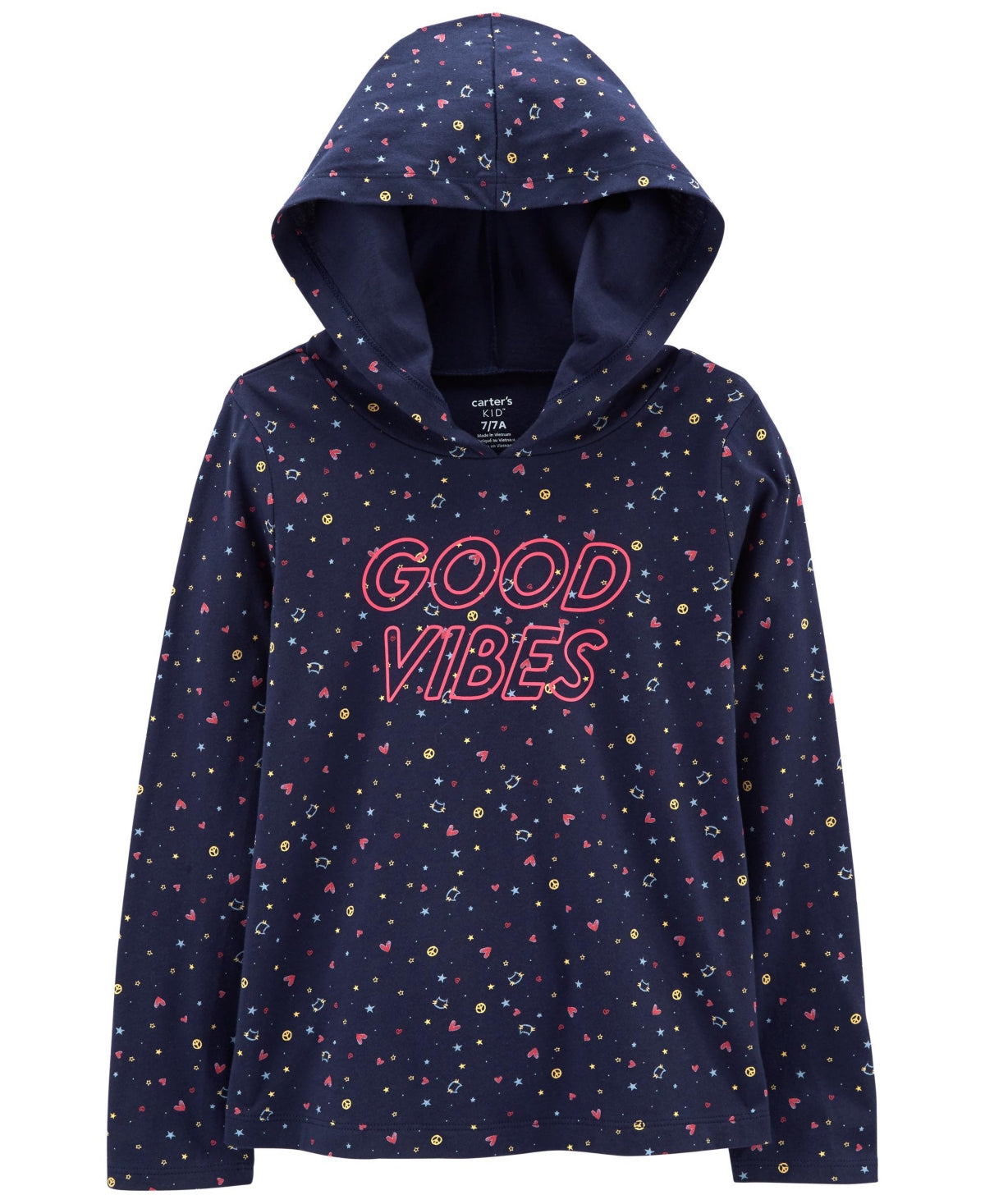 Carter's Big Girls Good Vibes Long Sleeve Jersey Hoodie - Blue