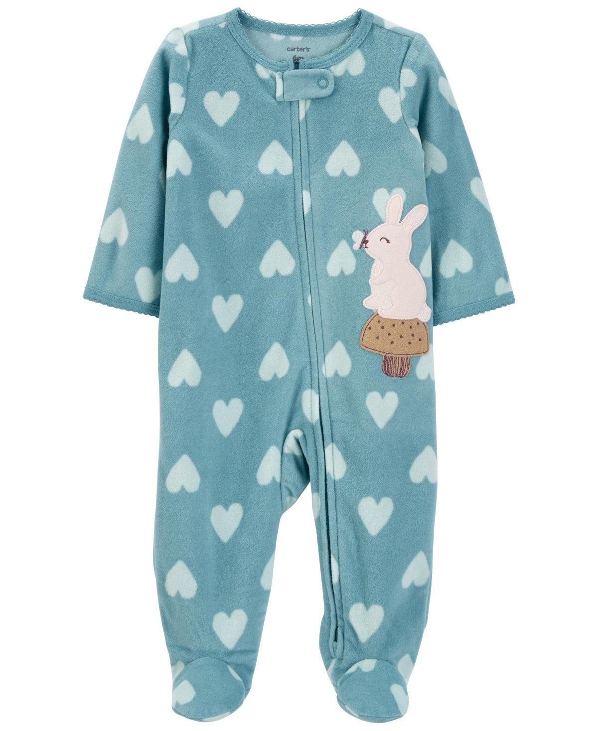 Baby Girl Carter's Bunny Heart Print Zip-up Fleece Sleep & Play, Girl's, Size: Newborn, Turquoise/Blue