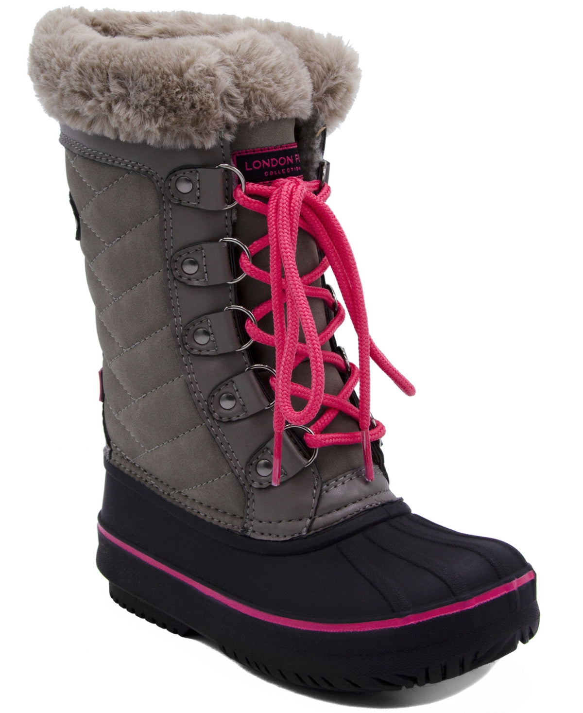 London Fog Big Girls Beckenham Cold Weather Lace up Boots - Gray