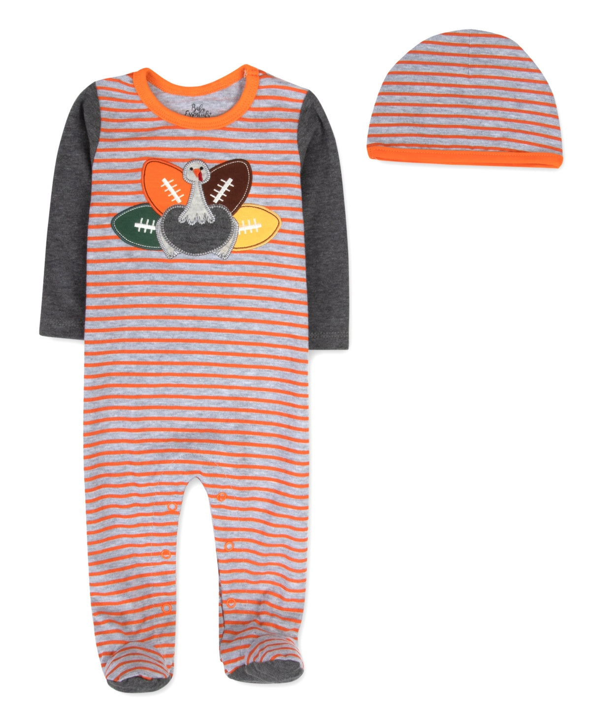 Baby Essentials Baby Boys Thanksgiving Football Footed Coverall and Hat, 2 Piece Set - Orange