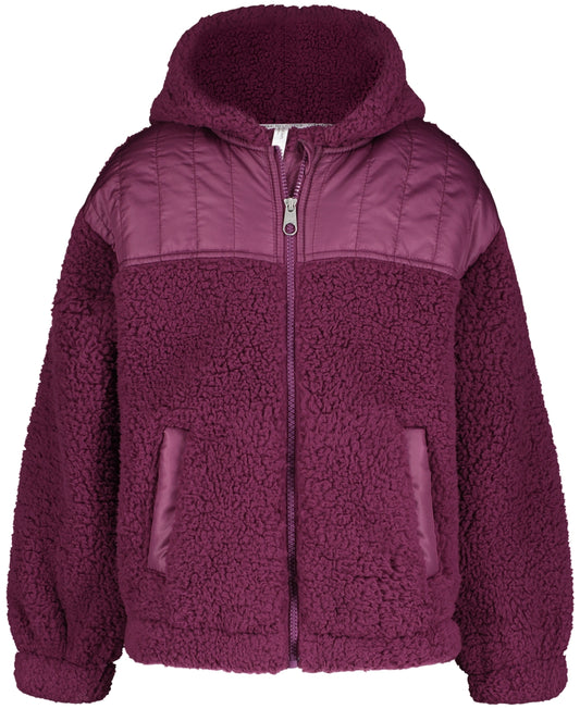 Calvin Klein Performance Big Girls Logo Zip Sherpa Hooded Jacket - Dark Purple