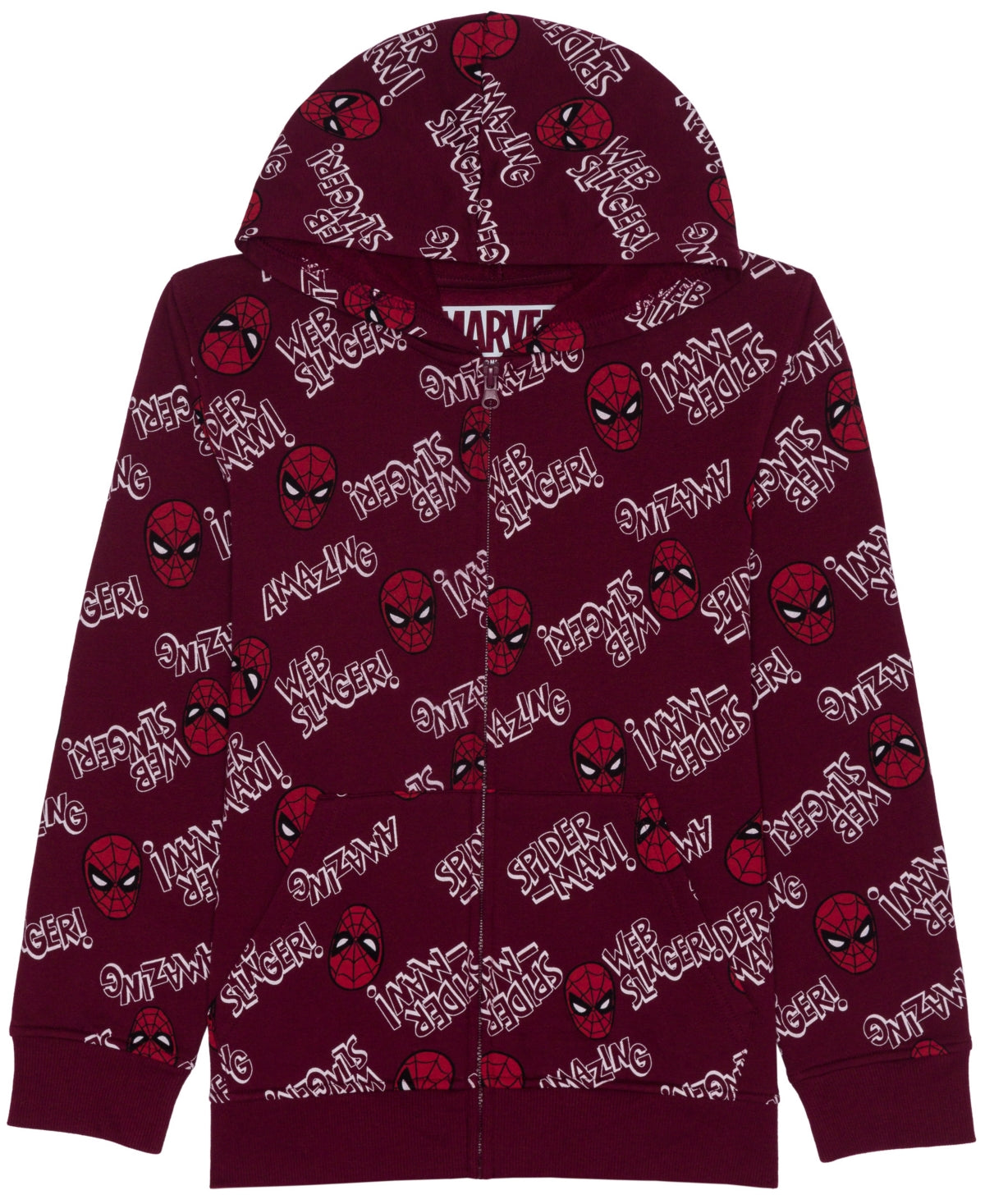 Hybrid Big Boys Spiderman Graphic Fleece Zip up Sweater - Maroon
