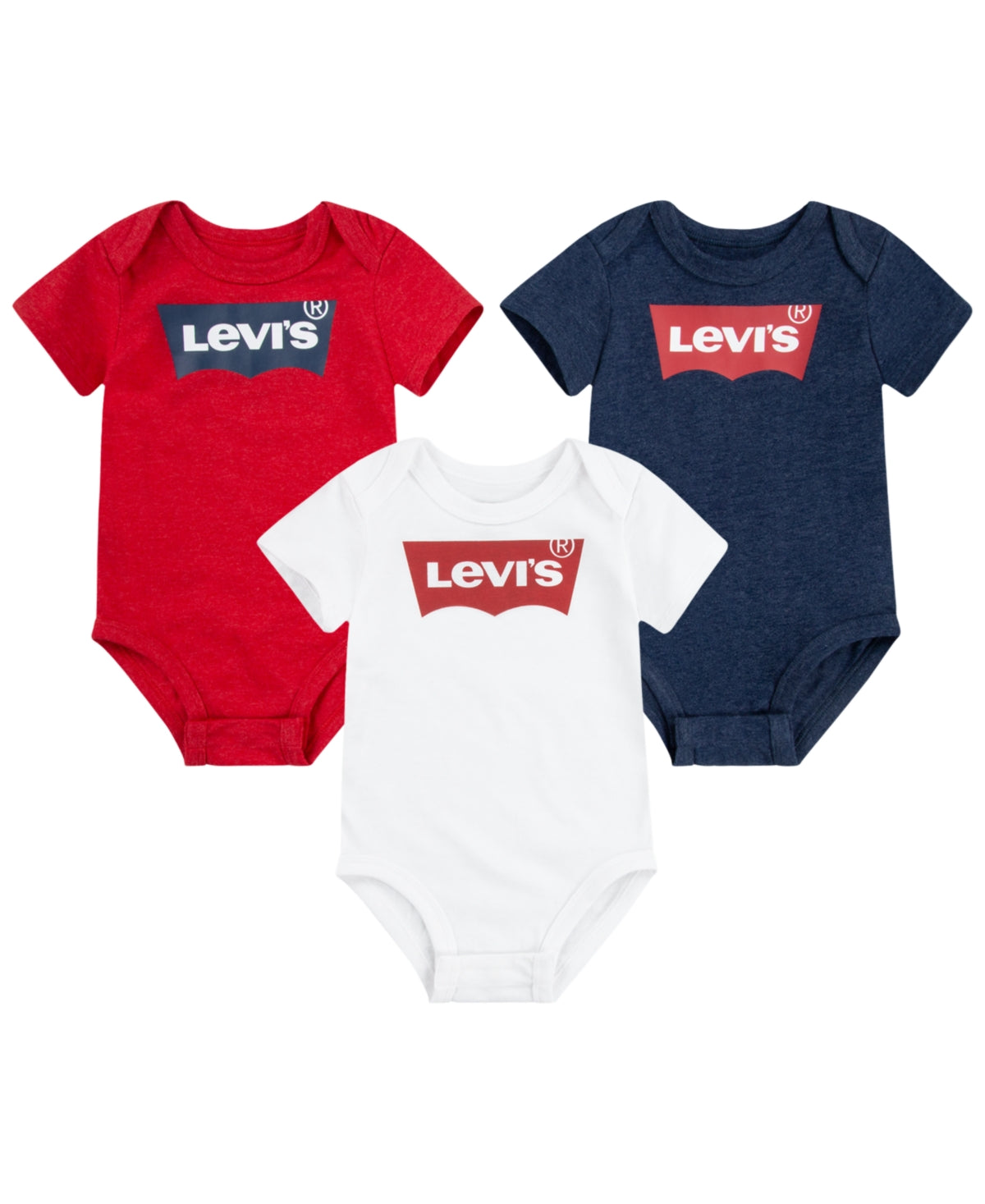 Levi's Baby Boys & Girls Short Sleeves Batwing Bodysuit, Pack of 3 - Dress Blues