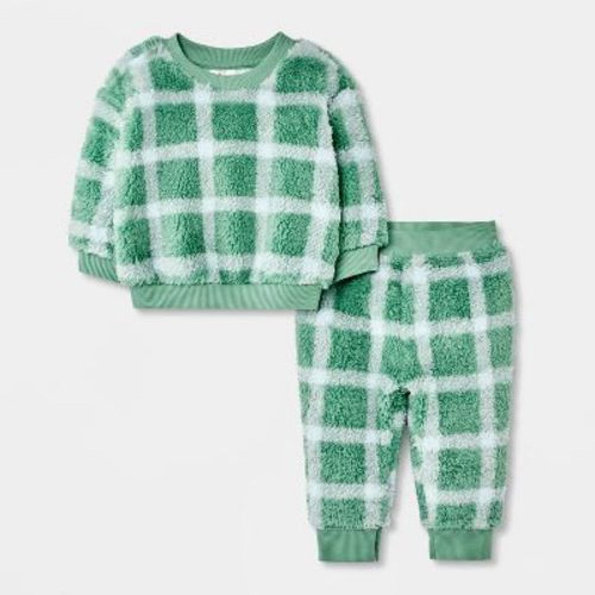 Cat & Jack Baby Boys' 2pc Plaid Faux Shearling Set Newborn
