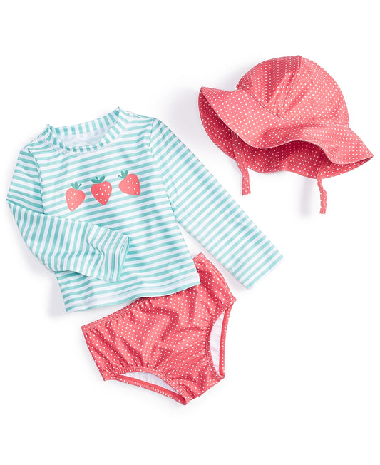 First Impressions Baby Girls Strawberry Swim Shirt, Shorts and Hat 3-Piece Set