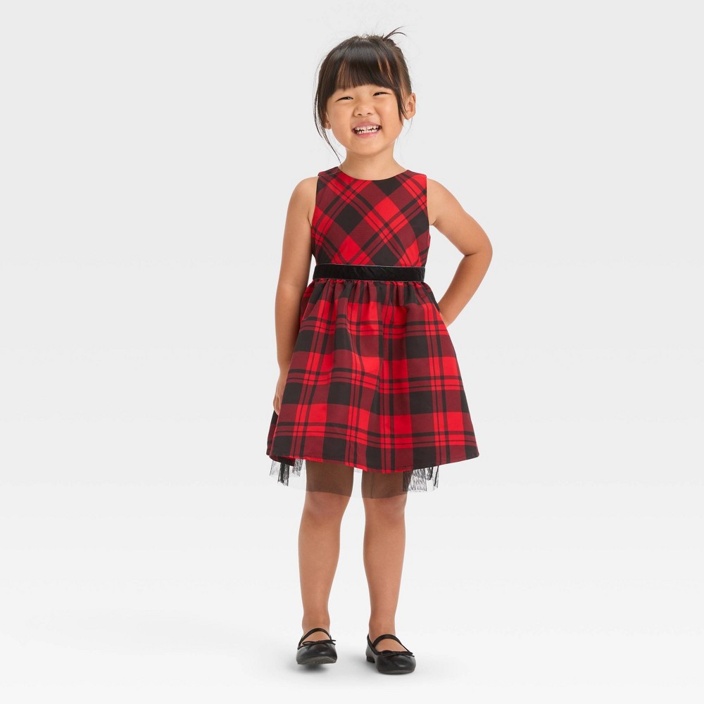 Cat & Jack Toddler Girls' Plaid Dress Red 3T