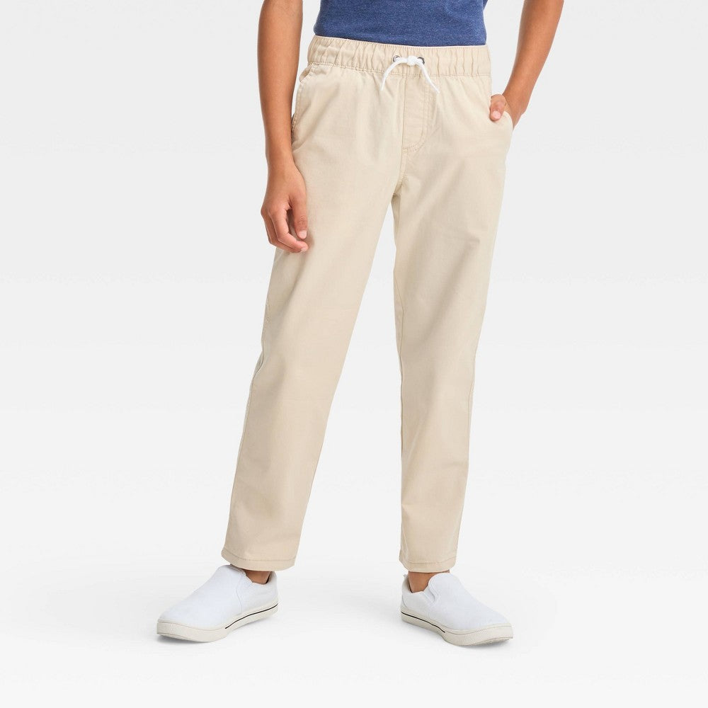 Cat & Jack Boys' Stretch Relaxed Fit Tapered Pants Beige 6