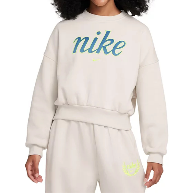 Nike Sportswear Club Fleece Sweatshirt - Light Bone/Volt, Size L Girl