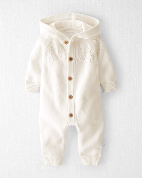 Little Planet Organic Hooded Sweater Jumpsuit 6M Cream boys