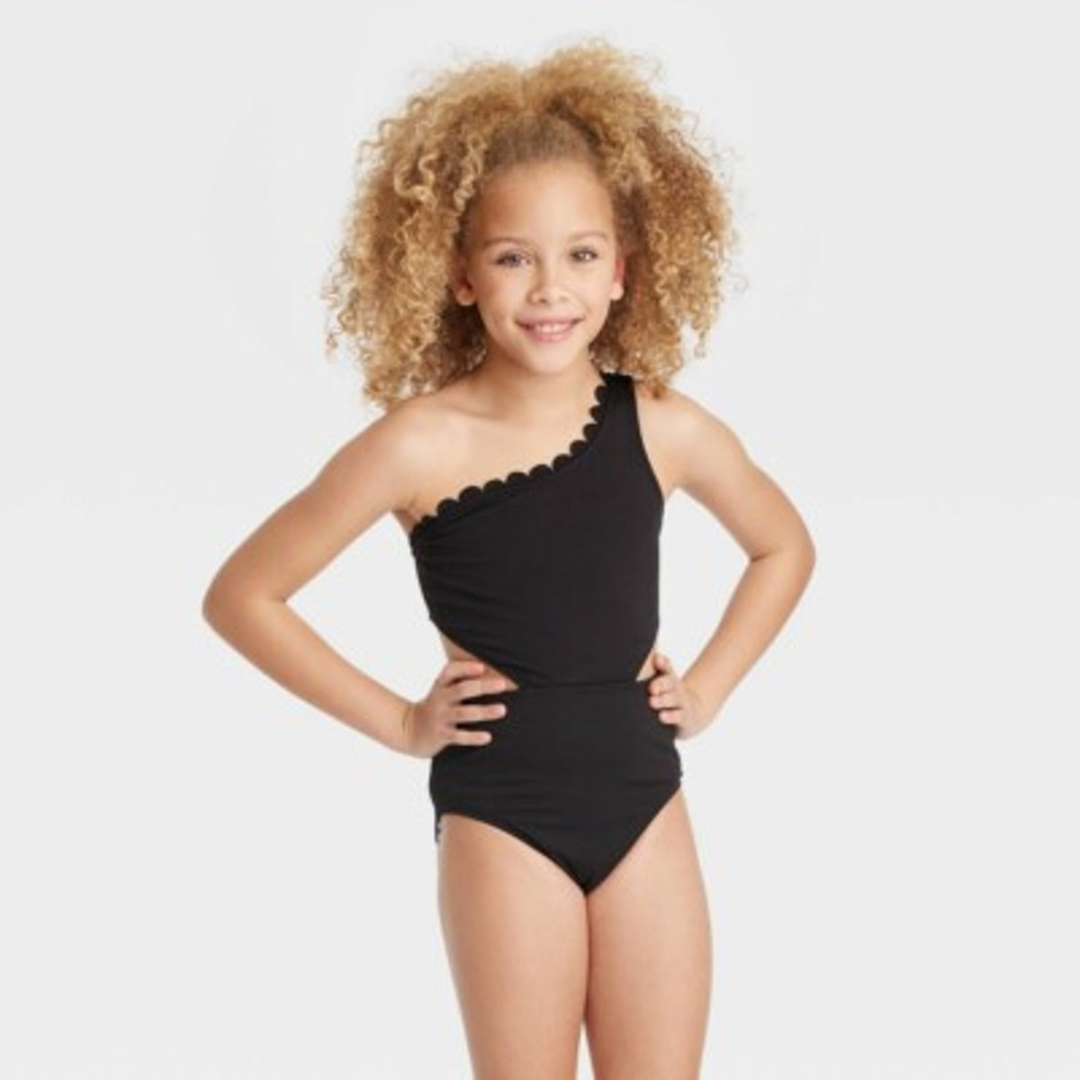 Art Class Girls' Scallop Swimsuit Summer Black Size M