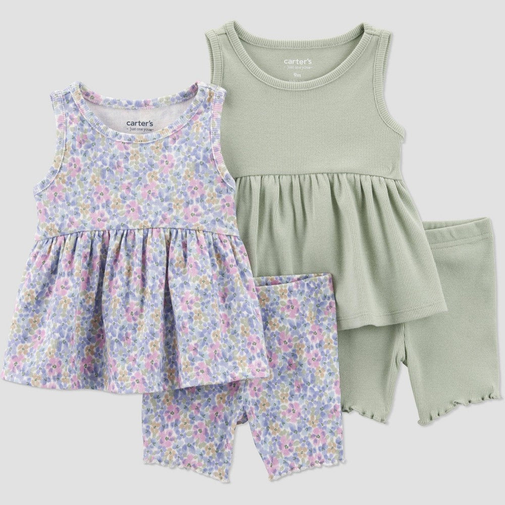 Carter's Just One You Baby Girls' 4pc Floral Set - Green 3M