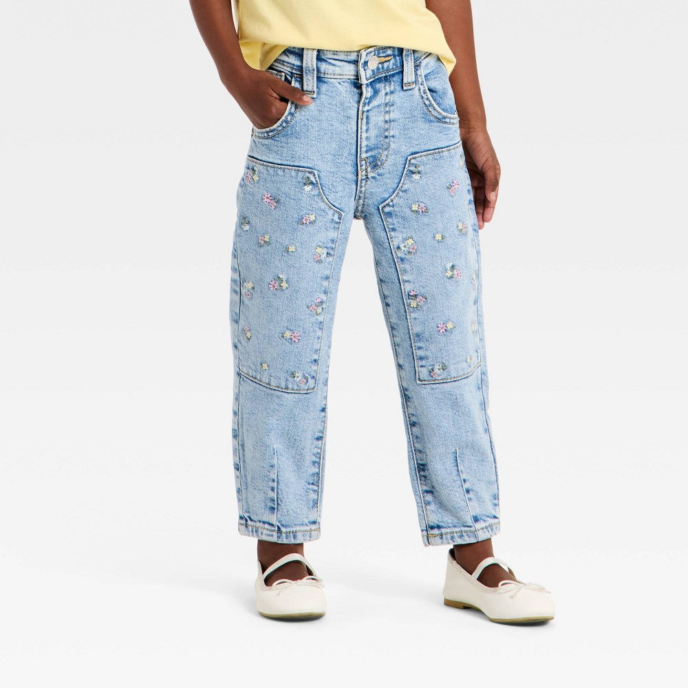 Cat & Jack Toddler Girls' Floral Embroidered Denim Pants 4T