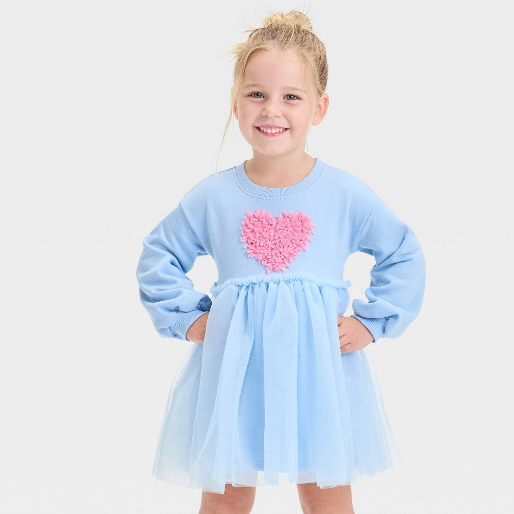 Cat & Jack Toddler Girls' Heart Tulle Valentine's Dress Blue 12M