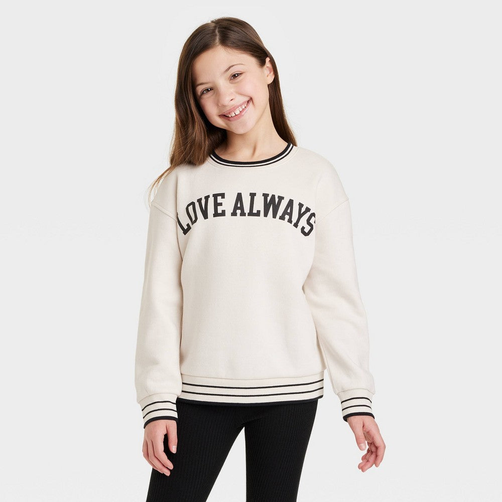 Cat & Jack girl Fleece Crew Sweatshirt, Ivory XS