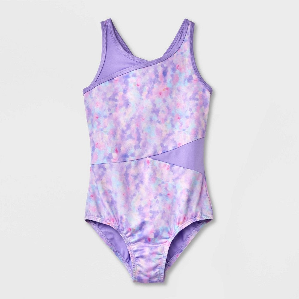 Cat & Jack Girls' Pastel Tie-Dye Leotard Purple L