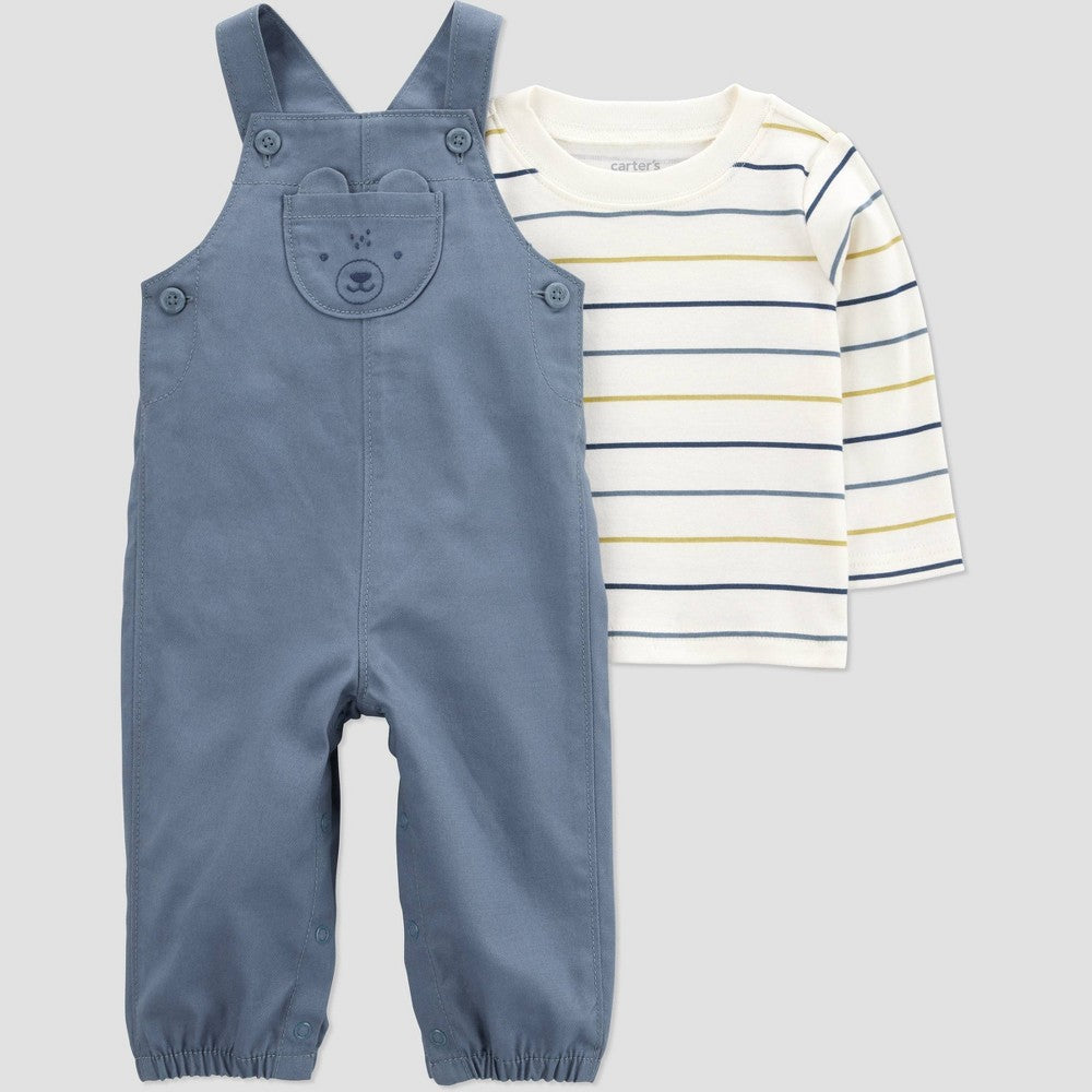 Carter's Baby Boys' Striped Overalls Blue 24M: Cotton Romper