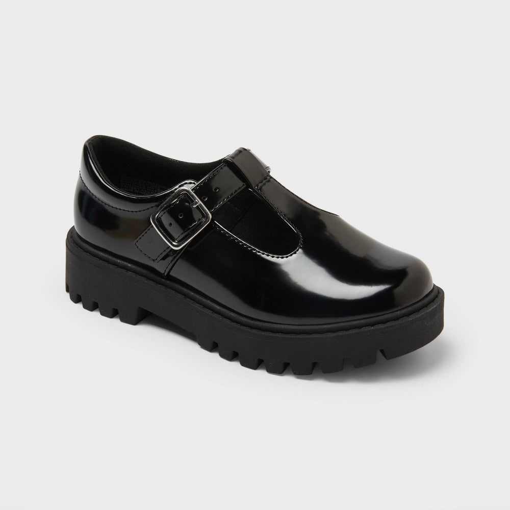 Art Class Girls' Leena T-Strap Lug Sole Mary Jane Flats Black 2