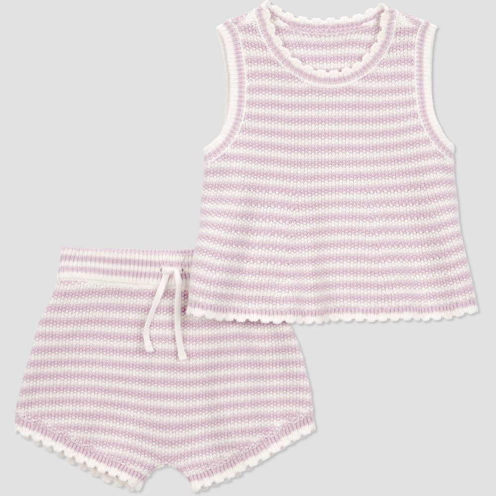 Carter's Baby Girls' 2pc Striped Sweater Set - Purple 18M