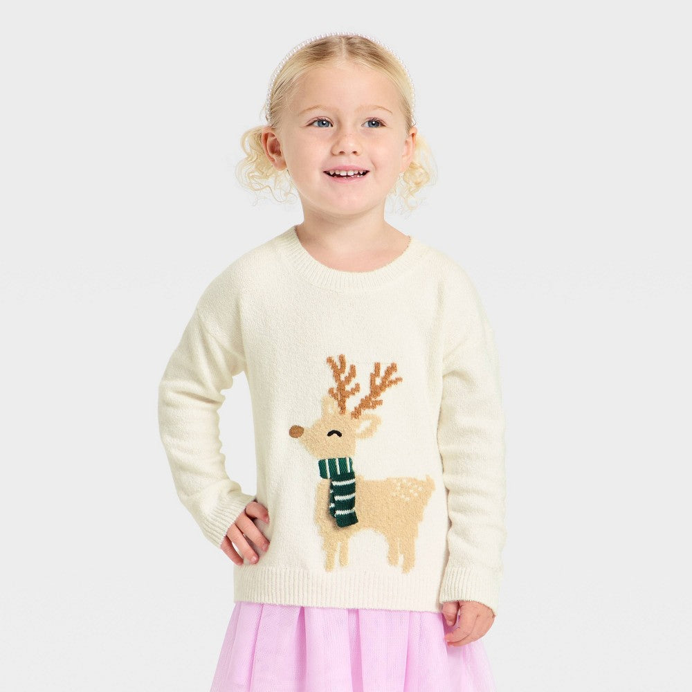Cat & Jack Toddler Girls' Jacquard Pullover Sweater Cream 2T