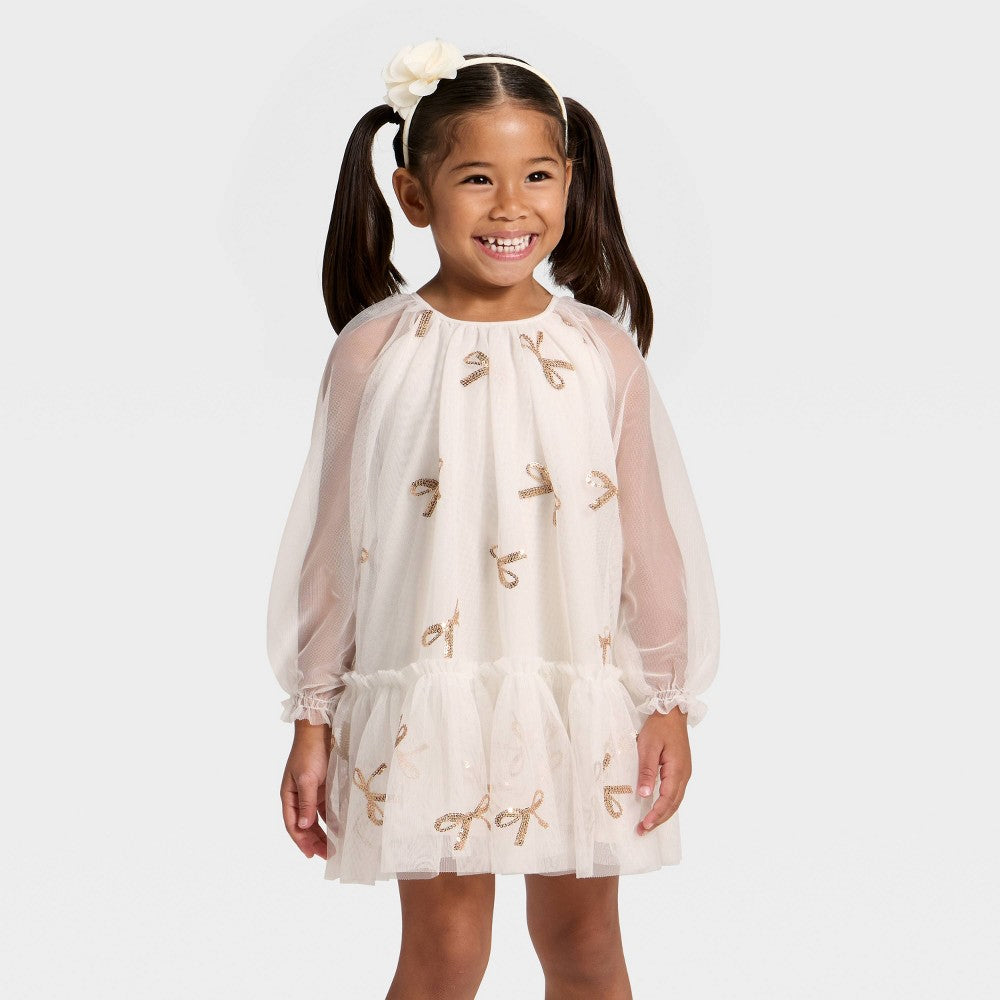 Cat & Jack Toddler Girls' Tulle Dress Bows Cream 2T