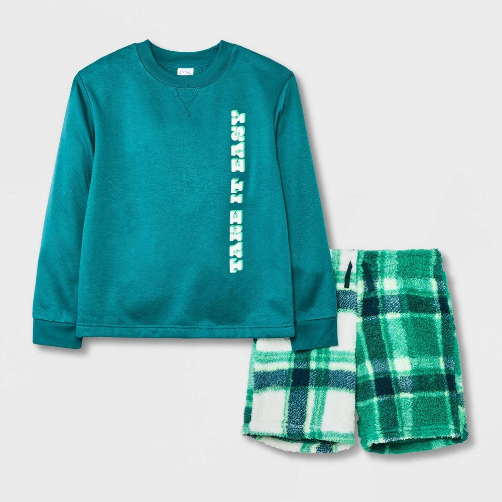Art Class Boys' 2pc Pullover and Shorts Pajama Set Green S