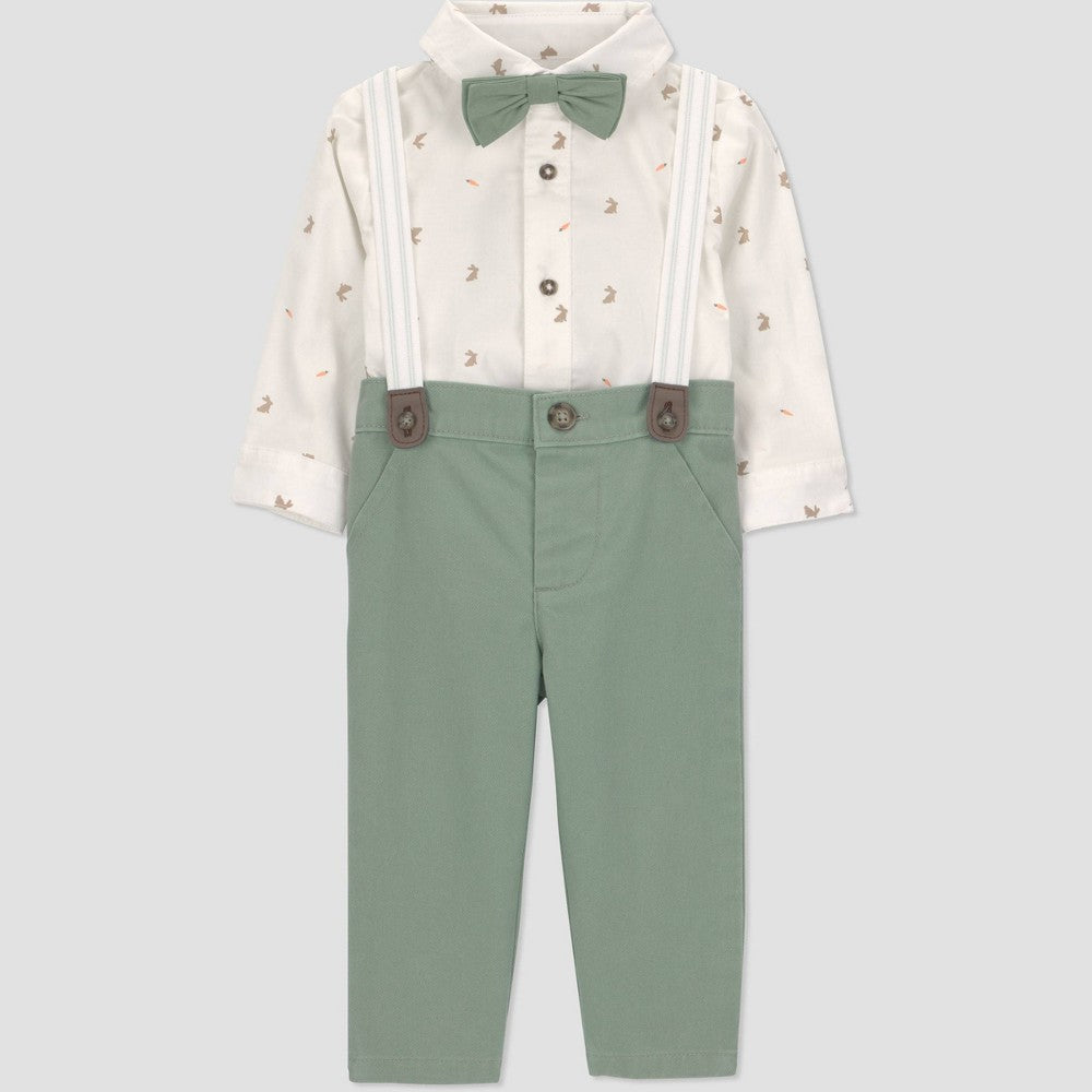 Carter's Baby Boys' 3pc Carrots Button-Down Bodysuit and Pants Suspender Set - Ivory 3M