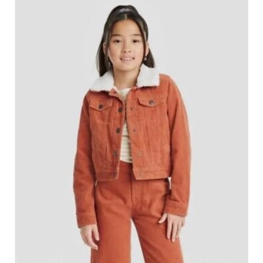 Cat & Jack Girls' Sherpa Corduroy Jacket Orange S