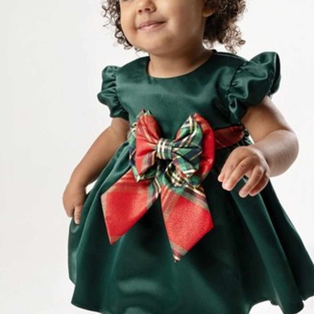 Rare Editions Satin Plaid Dress - Hunter, 3-6 Months girls