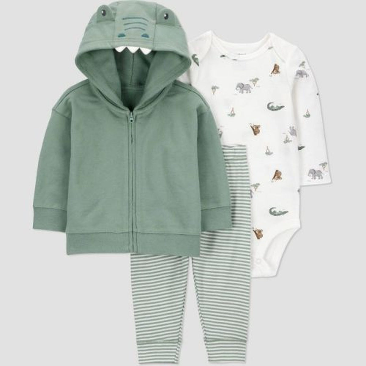 Carter's Baby Boys' 3pc Alligator Hoodie Set - Green 6M